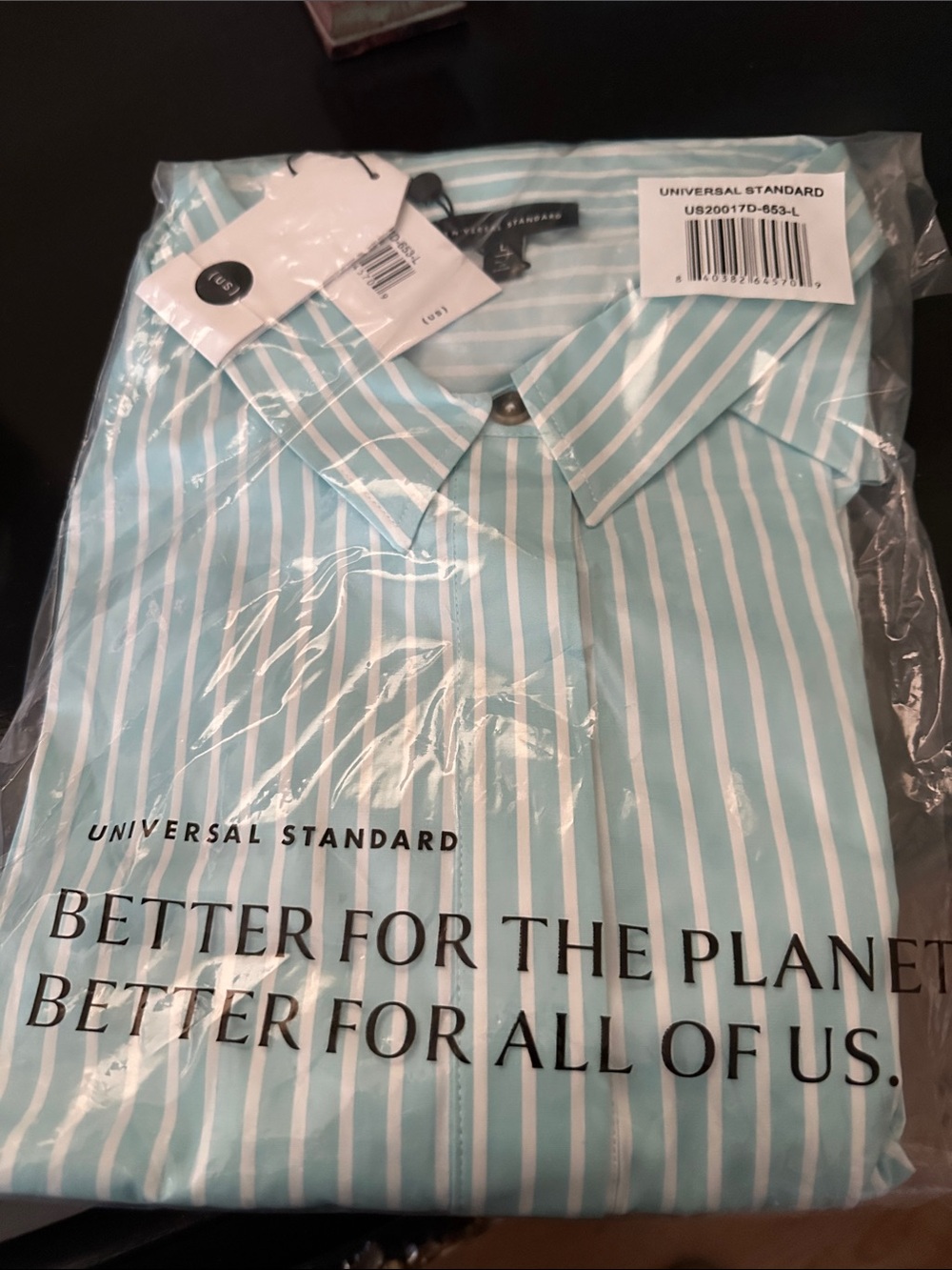 Universal Standard Seafoam and White Striped Button-Down Shirt